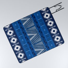Blue African Mud Cloth Design Picnic Blanket