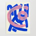 Tribal Pink Blue Fun Colorful Mid Century Modern Abstract Painting Shapes Pattern Poster