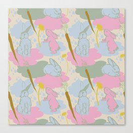 Bunnies and dandelions Canvas Print