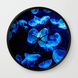 Neon Jellies Wall Clock | Blue, Digital Manipulation, Fish, Color, Water, Sea, Underwater, Photo, Hdr, Jellies 