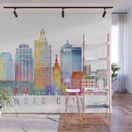 Kansas city skyline  landmarks  in watercolor Wall Mural