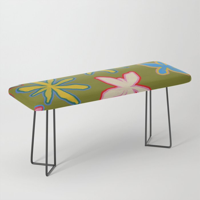 Tropical Retro Groove Psychedelic Flowers Bench