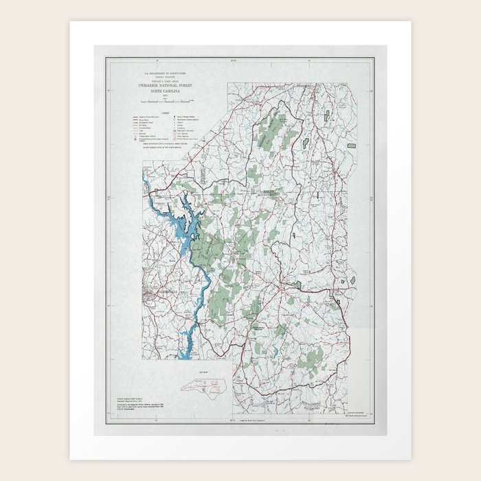 Old Uwharrie National Forest Map - Old Uwharrie National Forest Map 1970 Vintage North Carolina Woodland Reserve Atlas Prints 