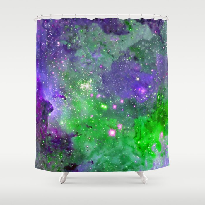 Colorful Cosmos | Dark Violet & Dark Green Shower Curtain