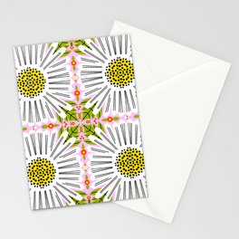 MidCentury Modern Daisy Flowers Pink Stationery Card