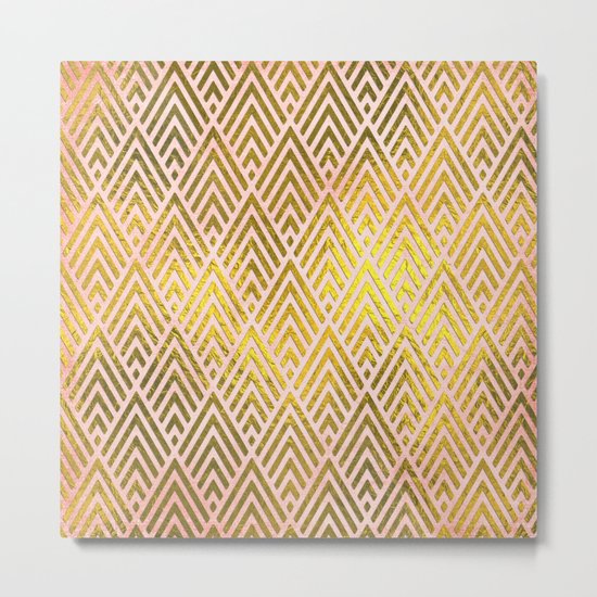Gold foil triangles on pink - Elegant and luxury triangle pattern Metal Print